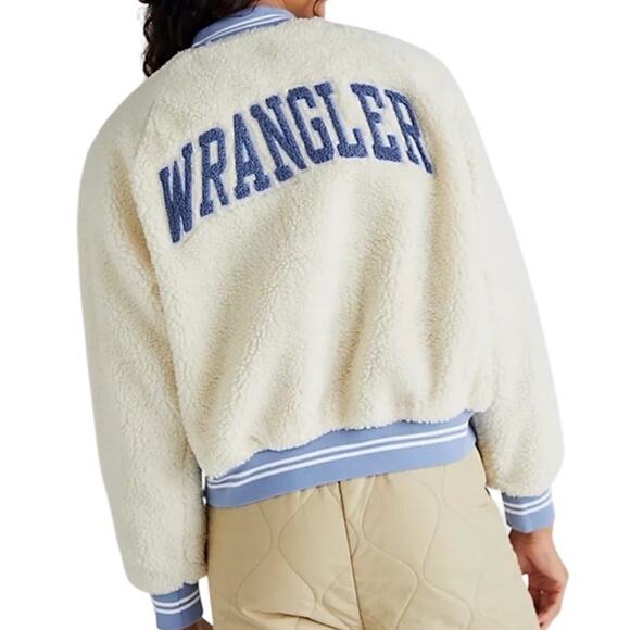 Wrangler Free People Varsity Teddy Sherpa Bomber Jacket Women Sz XL Lined Retro - Picture 5 of 16